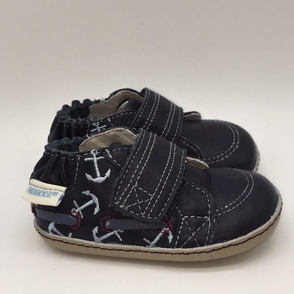 Robeez Infant Boys Nautical Leather Shoes Size 2 - Picture 1 of 11